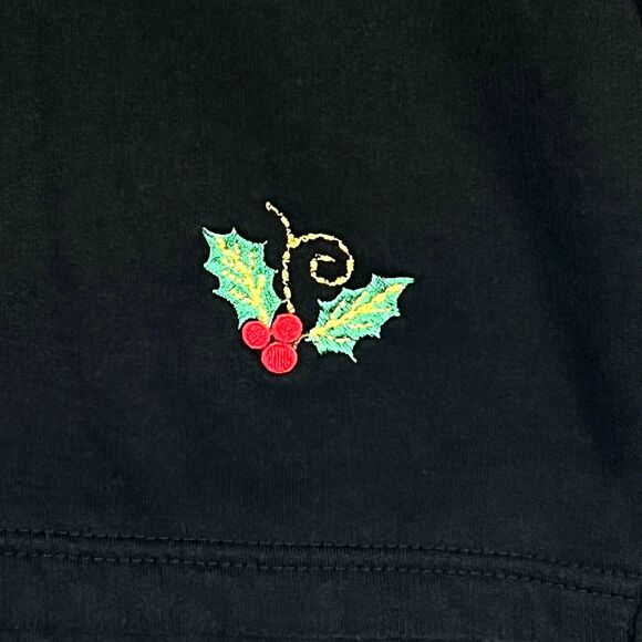 VTG Christmas Cardigan Black Sweater Womens SZ S Appliqued Holy Berry Festive - Picture 10 of 13